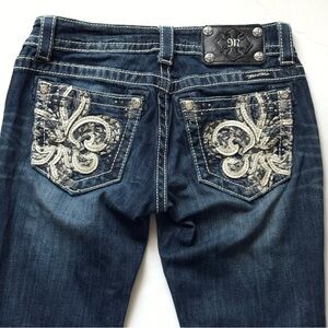 Miss Me Fleur de Lis Jeans Womens 26 Embroidered Y2K Bling Low Rise Straight Leg